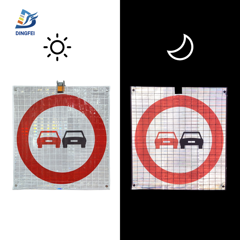 No Overtaking or Passing Reflective Tripod Folding Warning Sign - 